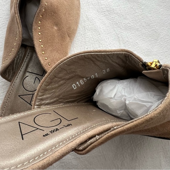 New AGL Microstudded Top Zip Suede Mule in Tan - Picture 12 of 12